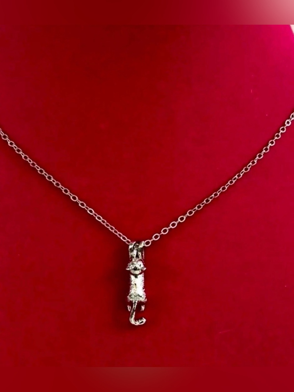 Sterling Silver Cat Kitty Pendant On Silver Tone Chain Necklace